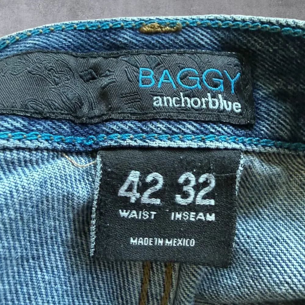 Vtg Anchor Blue Baggy Jeans Mens 42 Y2K Skater Streetwear Wide Leg Blue Denim